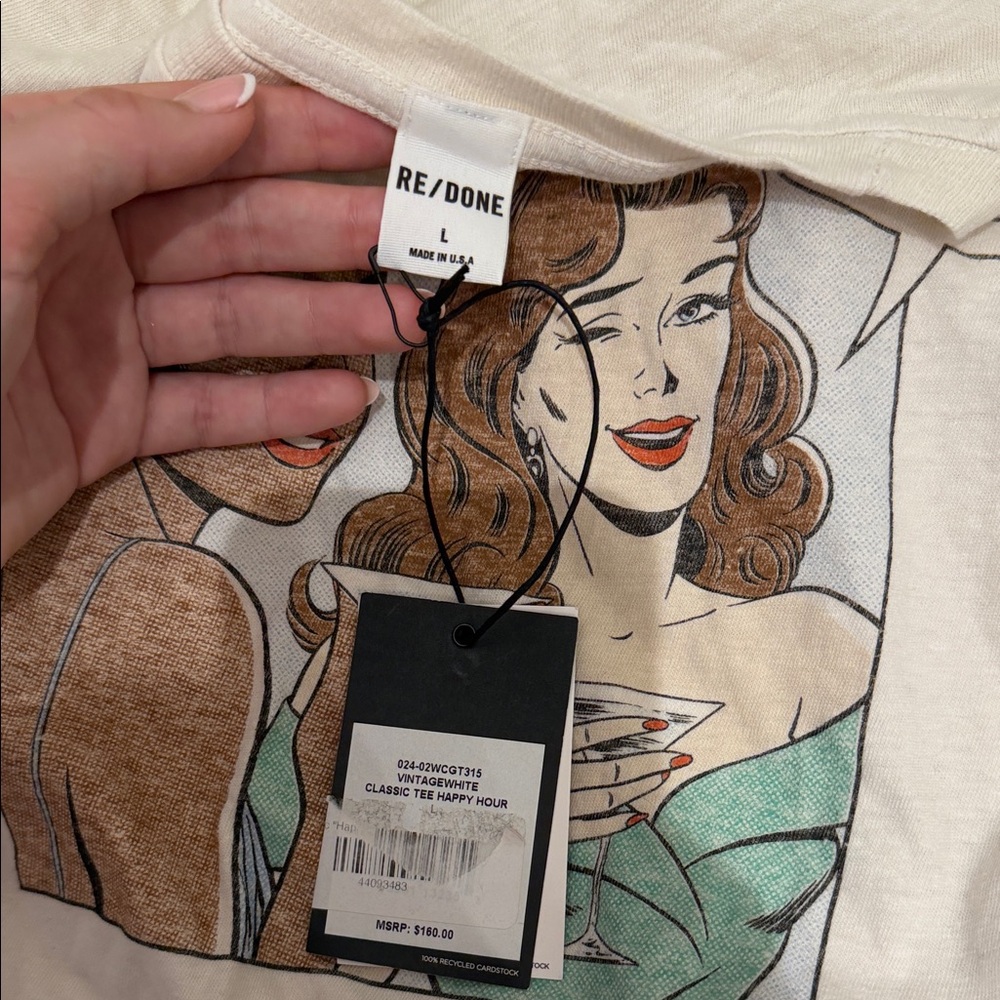 Re/Done Cream Graphic Tee with Retro Cocktail Art - Picture 2 of 2